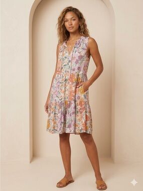 Style U Retro Floral Tiered Mini Dress with Pockets - Size Medium spring